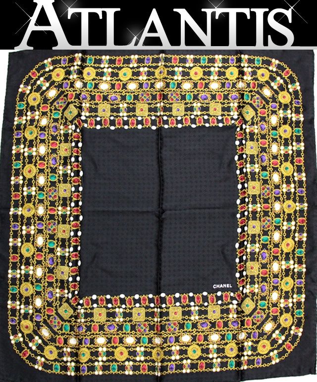 シャネル CHANEL ヴィンテージ 大判スカーフ 黒系 【72086】 - メルカリ