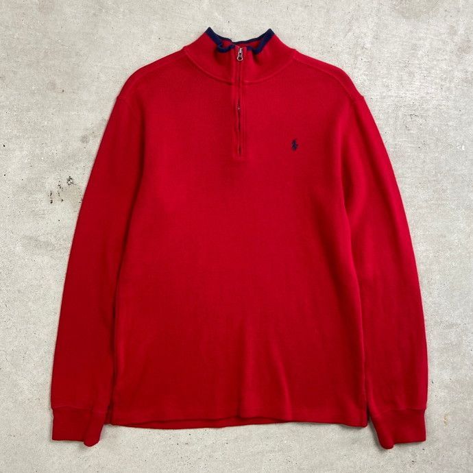 Polo Ralph Lauren ポロラルフローレン ワンポイントロゴ 刺繍 ハーフジップ ニット スウェット メンズM-L相当 