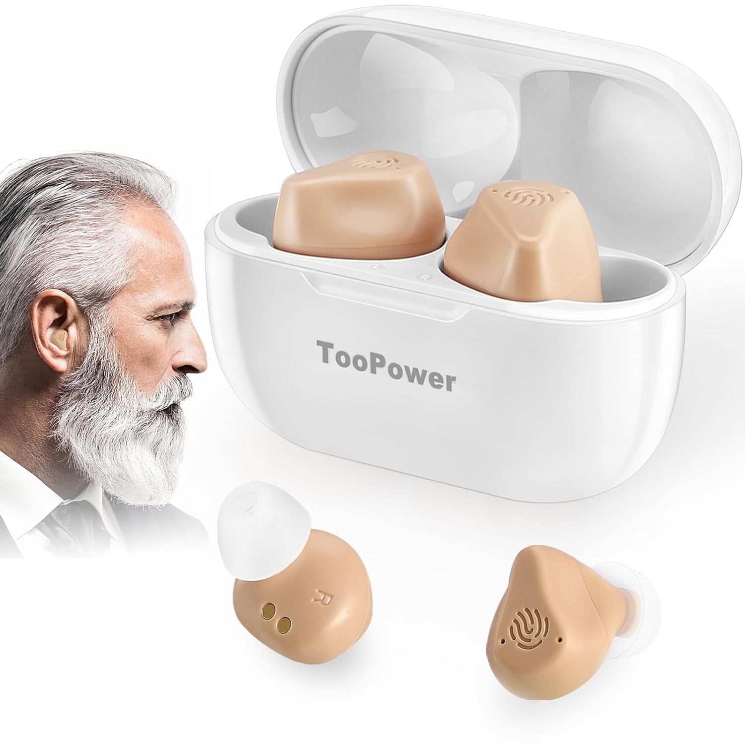 TooPower 充電式集音器 しゅうおんき 高齢者集音器 左右両耳 小型 イヤホン型 簡単タッチボタン Type-C充電式 軽量 3つのモード、5段階の音量調節 DSPテクノロジー 搭載 デュアルマイクで 音質良 