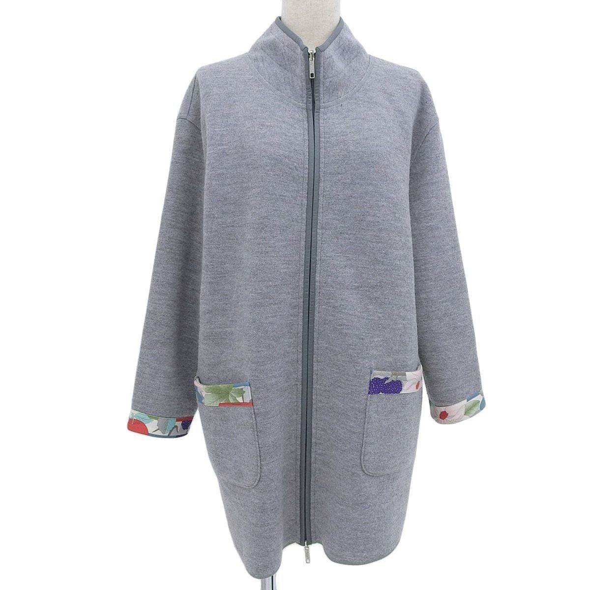 (4477) レオナール LEONARD レオナールスポーツ リバーシブル コート ジャケット ジップアップ ウール グレー サイズ42 レディース