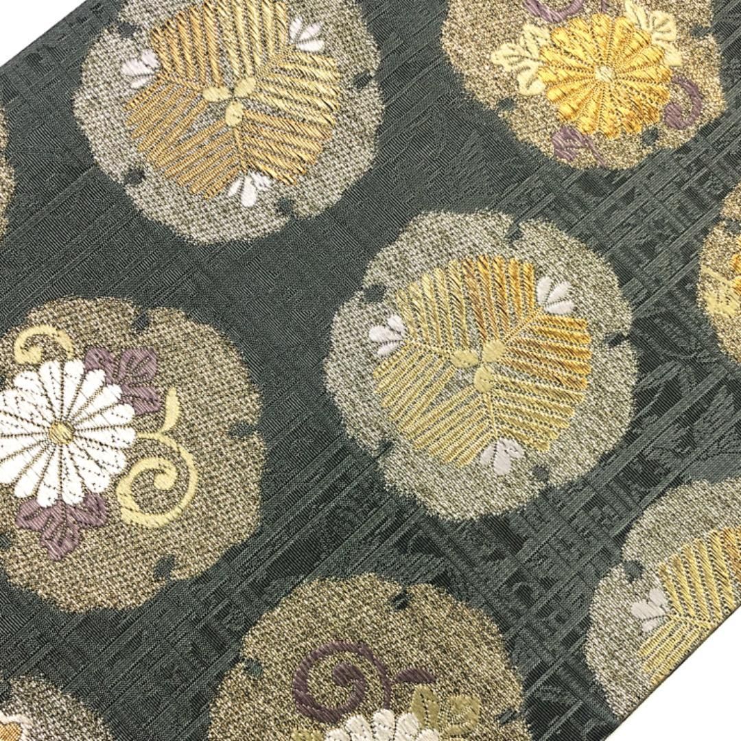 袋帯 雪輪 菊 松 花菱 刺繍 金糸 鈍色 O-5010 - メルカリ 袋帯 雪輪 菊 松 花菱 刺繍 金糸 鈍色 O-5010 - メルカリ