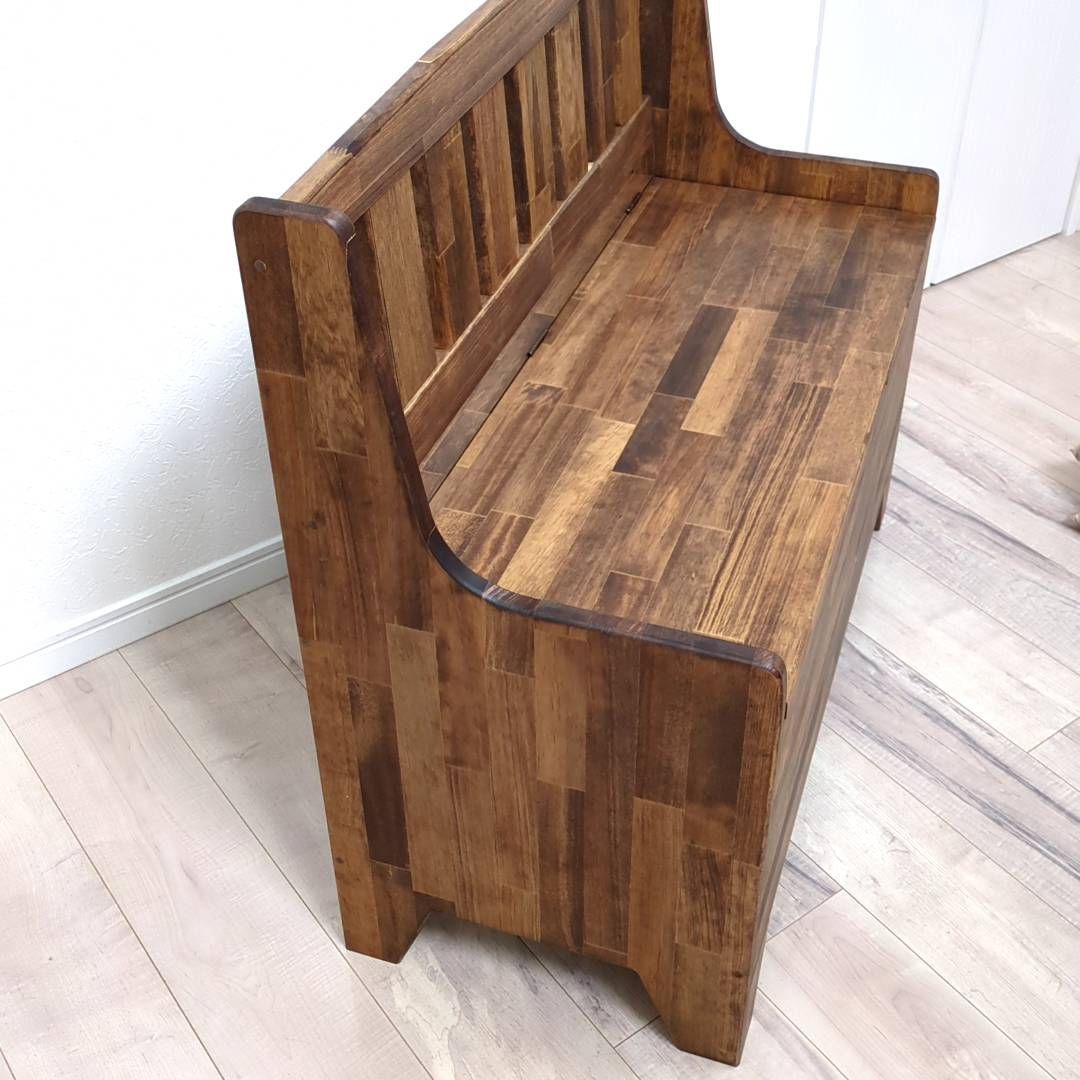 背もたれ付き カントリー風収納付きベンチ