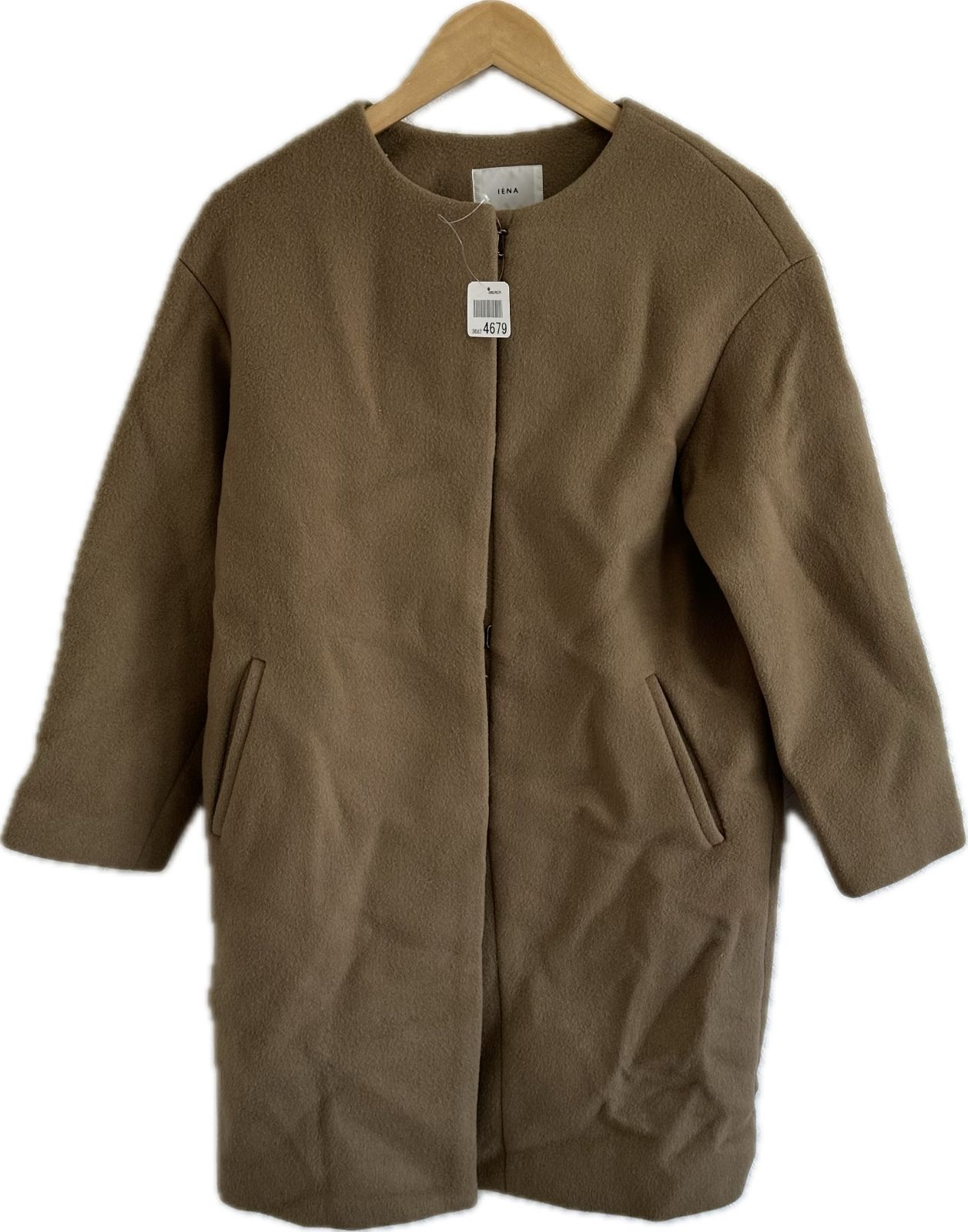 Z1454【美品】IENAイエナ ノーカラーロングコートアウター ブラウン
