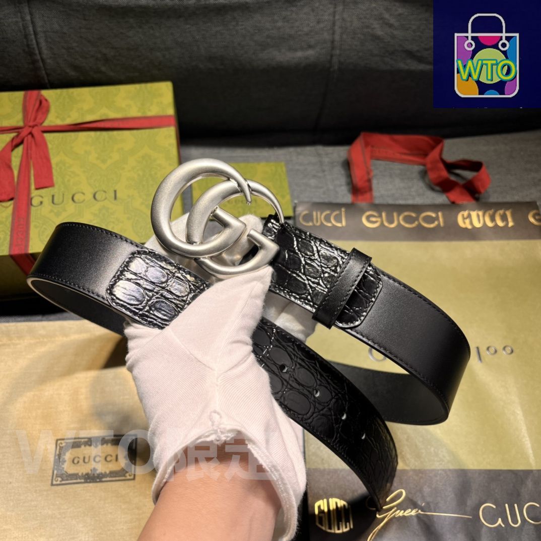 GUCCI ブラック　レザー　ベルト リバーシブル レザー ベルト（インターロッキングG バックル