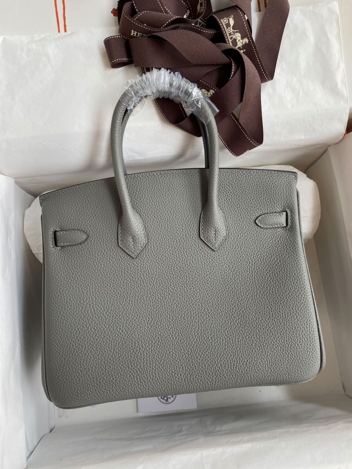 HERMÈS グレー ハンドバッグ エルメス birkin Cumulus グレー シルバー バックル レディース
