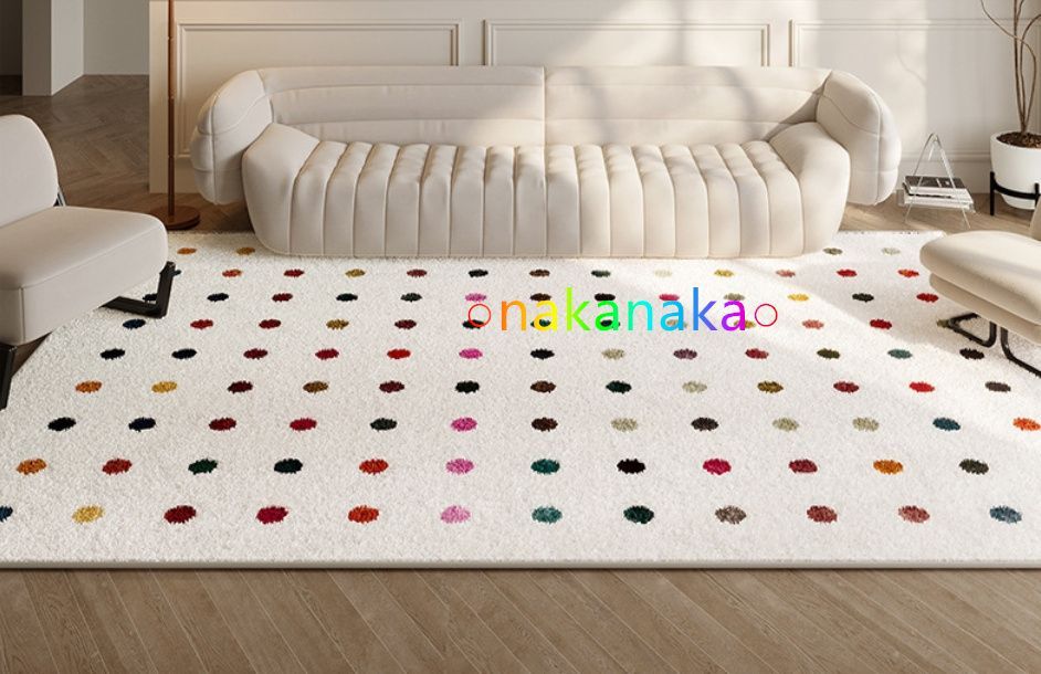 インスタ風 クリーム系 カラードット ラグ チェンジ風 おしゃれ ラウンドマット 160*230cmリビング ベッドルーム対応