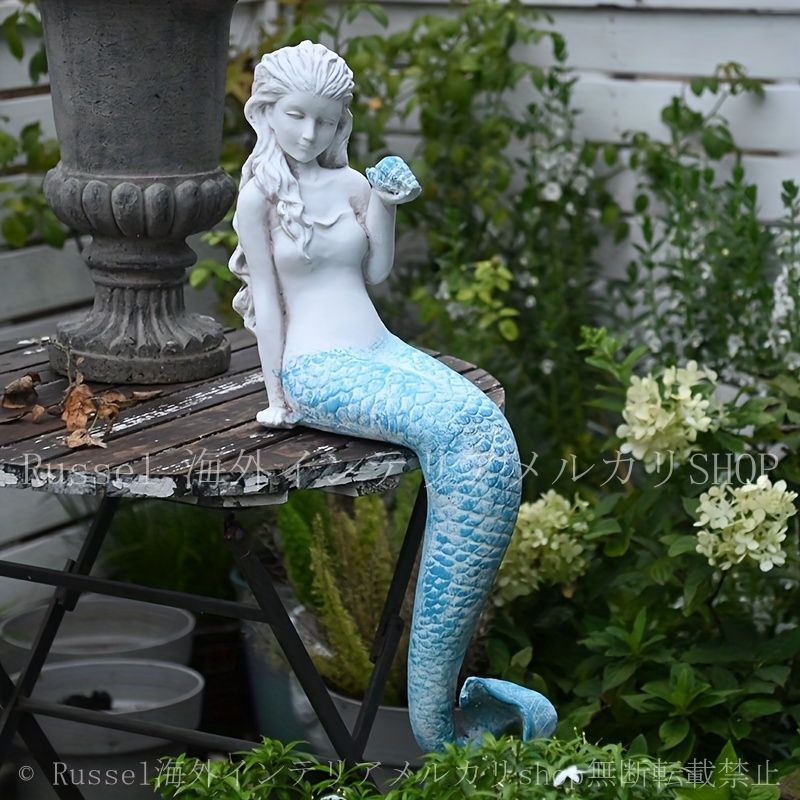 高さ50cm 人魚オブジェ 花器付き インテリア ガーデン雑貨 樹脂 屋外OK ガーデンオーナメント 人魚 置物 屋外 オブジェ 庭