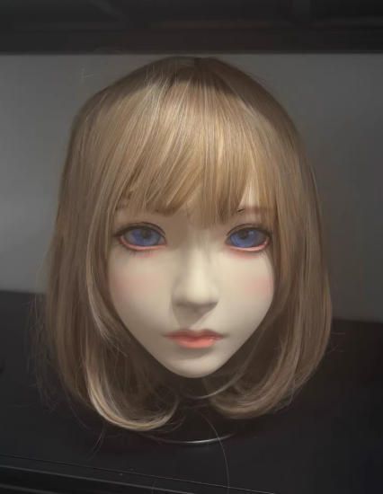 全頭マスク ロック付き NO.1185 カツラ付き フルマスク ドール ヘッドロリータ人形 コスプレ 変身 仮装 着ぐるみ 二次元美少女