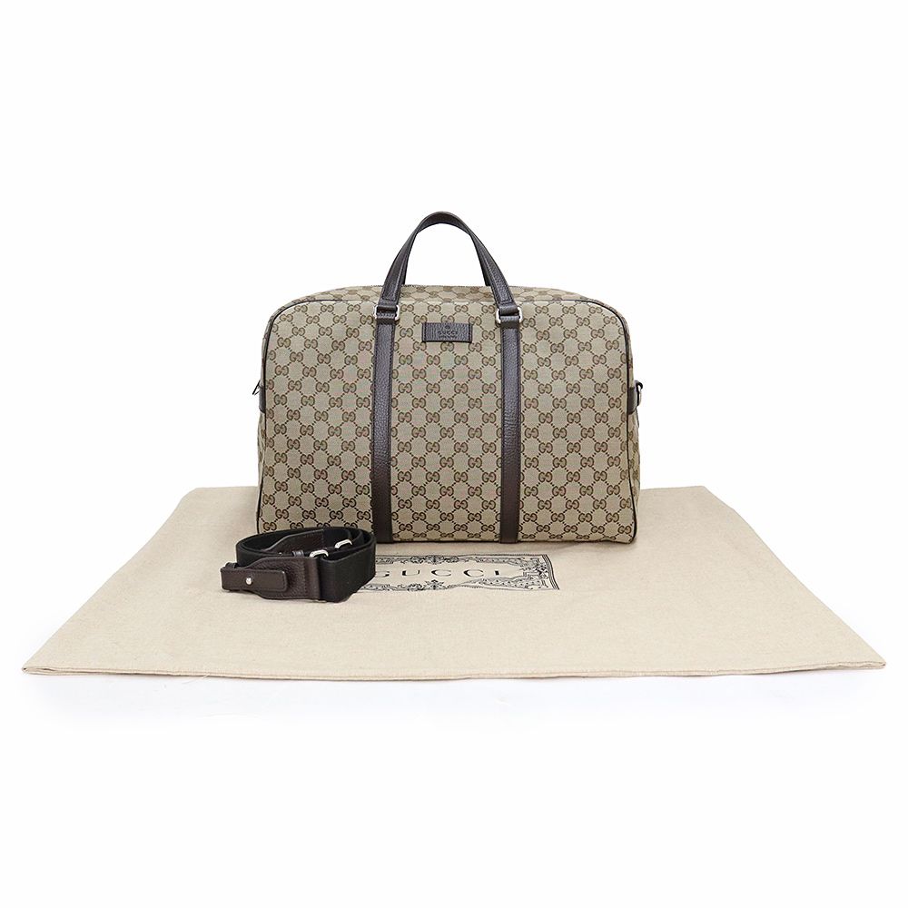 グッチ ボGGキャンバス 2WAY ショルダー ボストンバッグ 斜め掛け 旅行鞄 レザー ベージュ ブラウン シルバー金具 449167 GUCCI