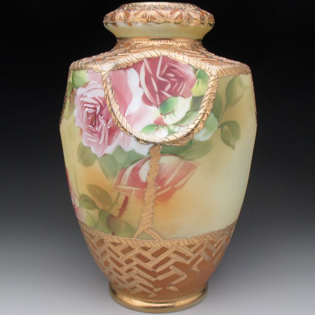 オールドノリタケ 金盛り薔薇花籠絵 花瓶 22cm - メルカリ