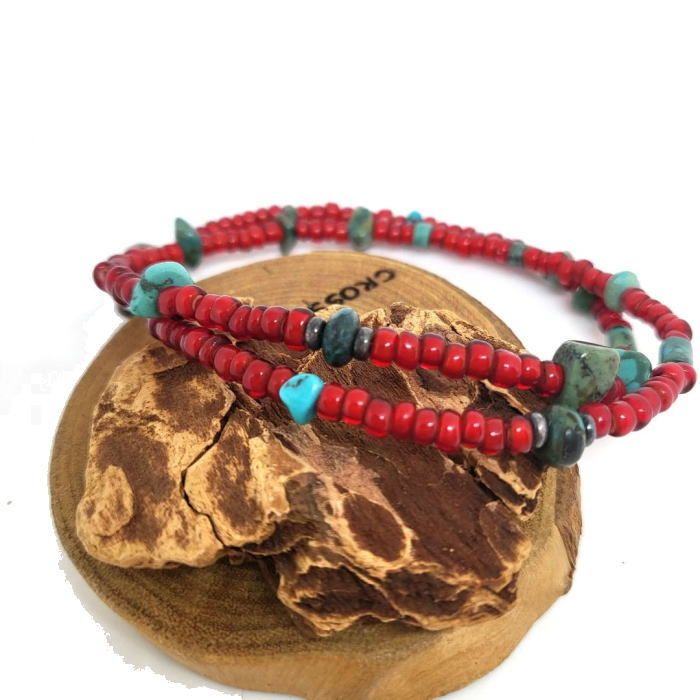 rym-256ビンテージ血赤ビーズブレスレット手首のサイズ19ｃｍの方