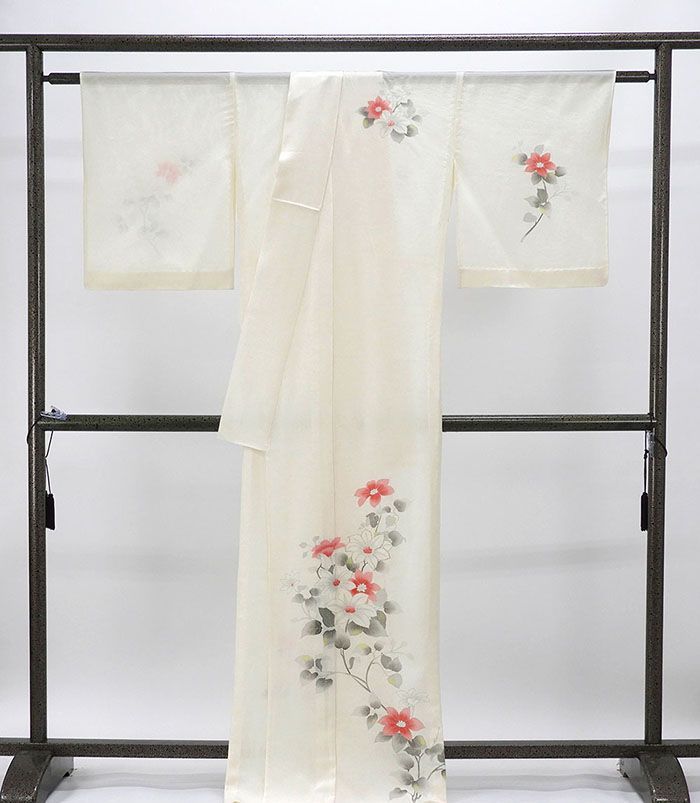 夏物 絽訪問着 未使用 正絹 夏花 身丈167cm 裄丈68cm 夏用 訪問