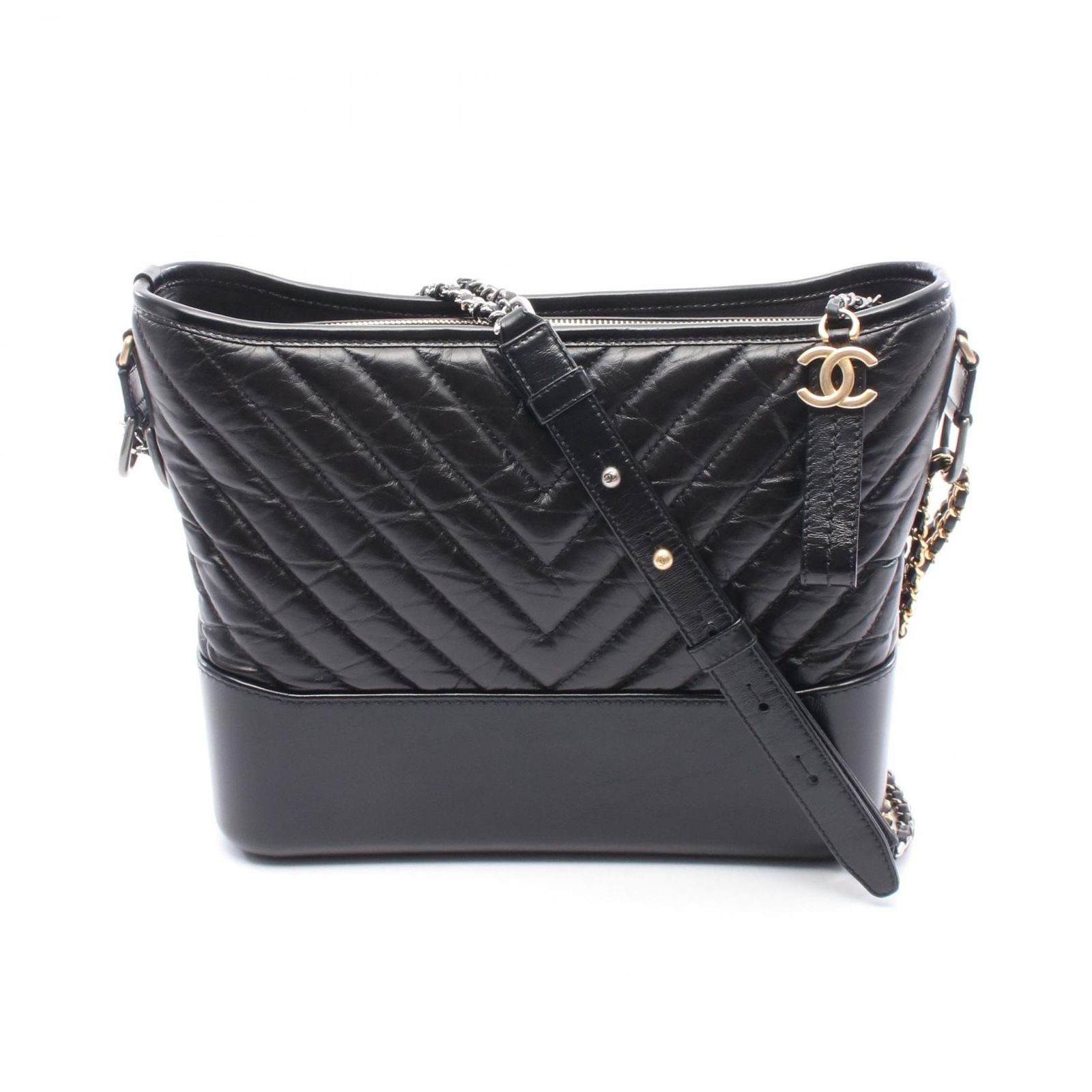 シャネル CHANEL ショルダーバッグ ガブリエル ドゥ シャネル ラージ ホーボー A93824 ブラック カーフ 牛革 ガブリエル ドゥ Vステッチ チェーンショルダー レディース Used A