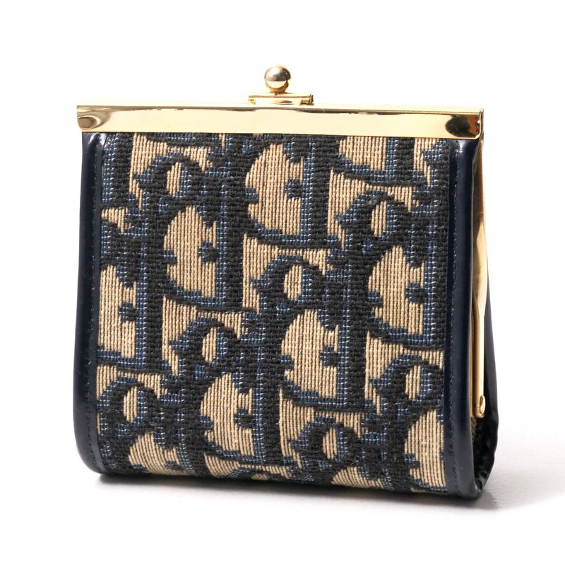 クリスチャンディオール トロッター がま口 小銭入れ コインケース ネイビー Christian Dior キャンバス 財布