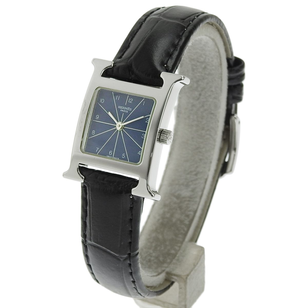 エルメス Ｈウォッチ HH1.210 SS×革 クオーツ 腕時計 ネイビー ブラック メンズ 40802146964 アラモード