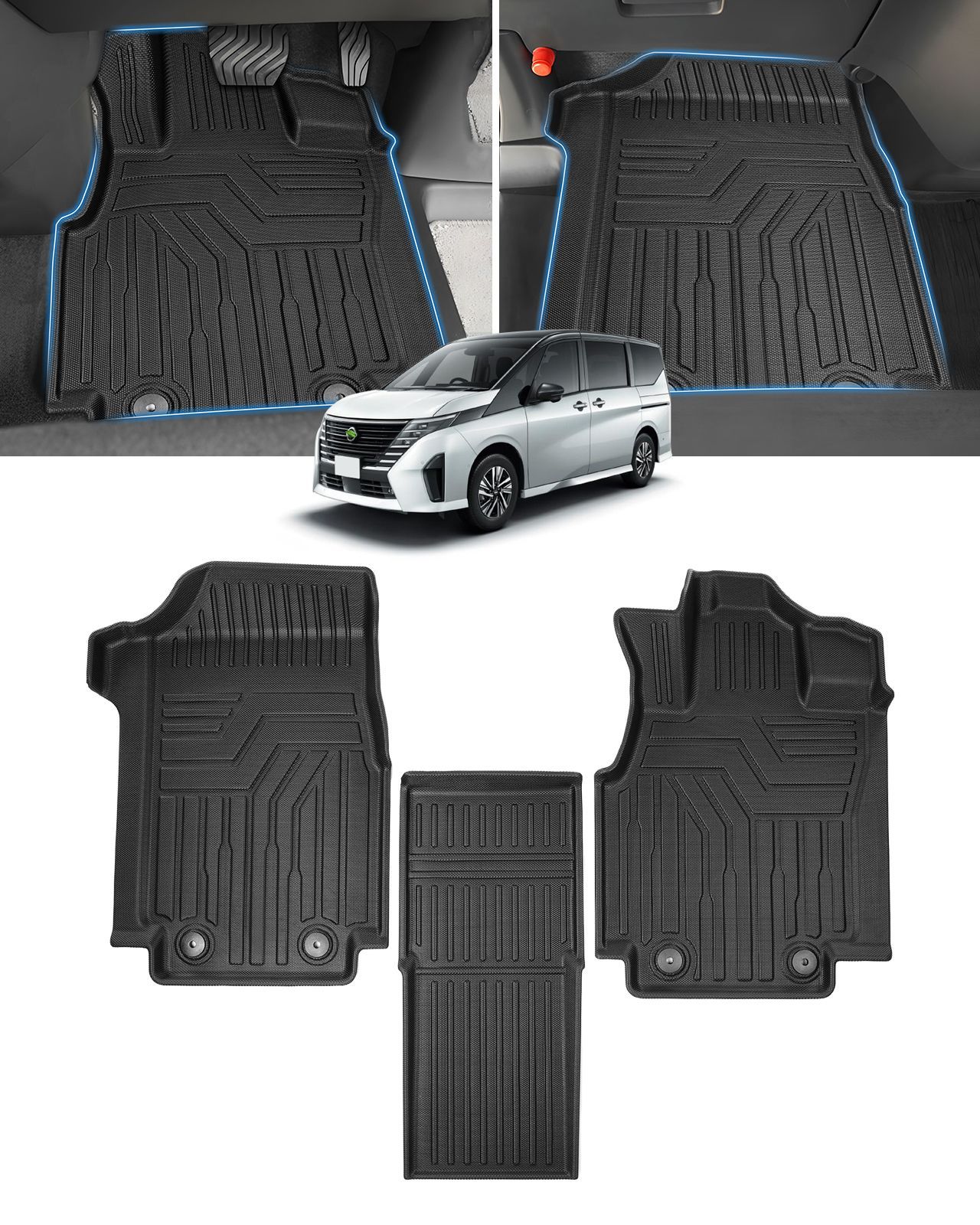 ニッサン セレナ C28型 フロアマット 1列目用 8人乗り ガソリン車用 立体カーマット 3Dフロアマット SERENA C28 防水 滑り防止 耐汚れ TPE素材 フロントマット 車種 設計 取付簡単 カーマット 3Pセット