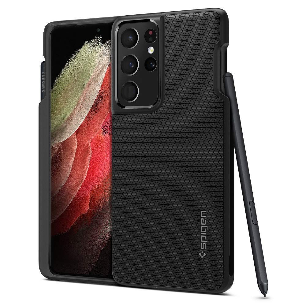 Spigen Galaxy S21 Ultra ケース TPU 軽量 衝撃吸収 米軍MIL規格取得 柔軟 耐衝撃 ワイヤレス充電対応 リキッド・エアー P ACS02831 (マット・ブラック)