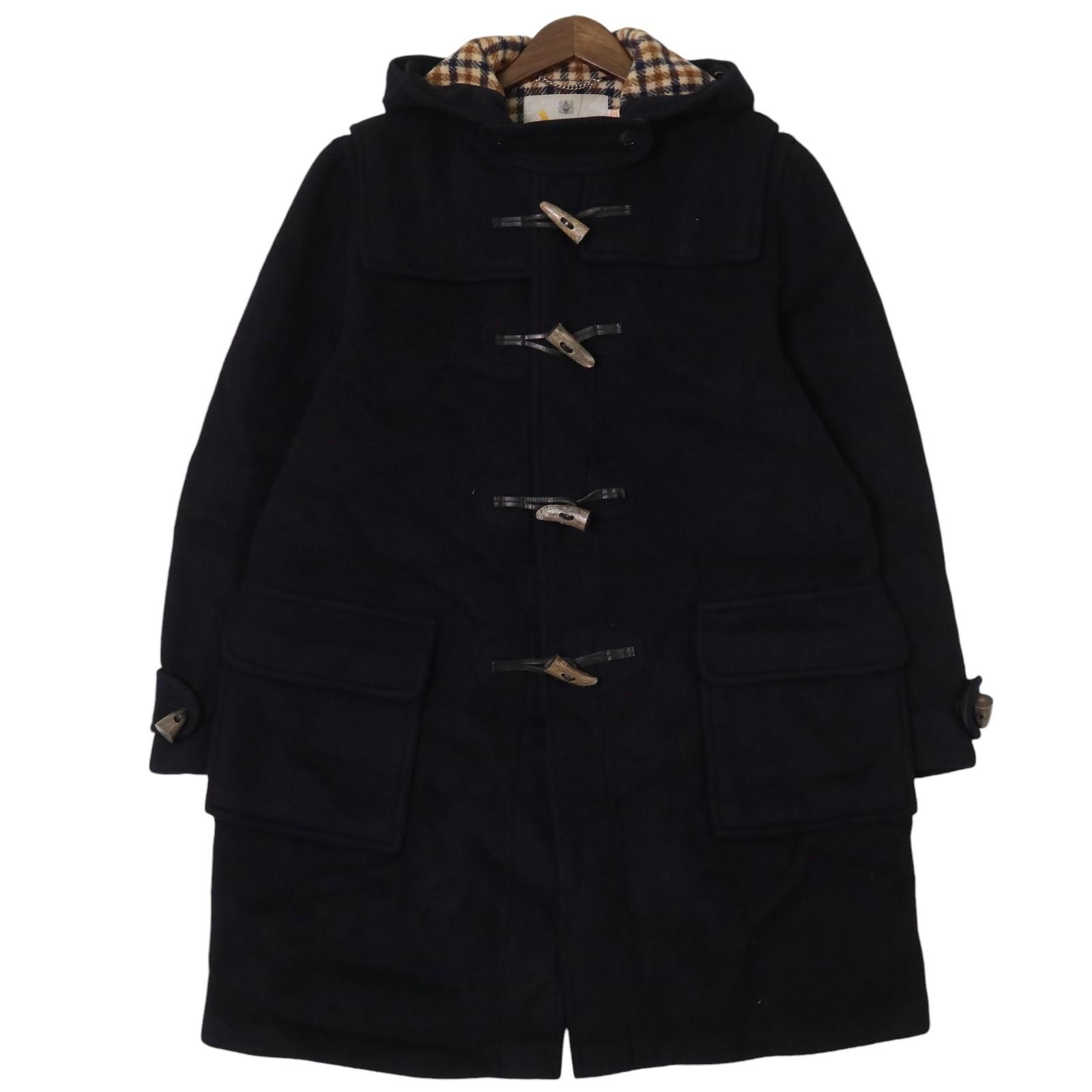 80年代 イングランド製 Aquascutum アクアスキュータム ウール ダッフルコート ネイビー (メンズ 46) 中古 古着 A1492