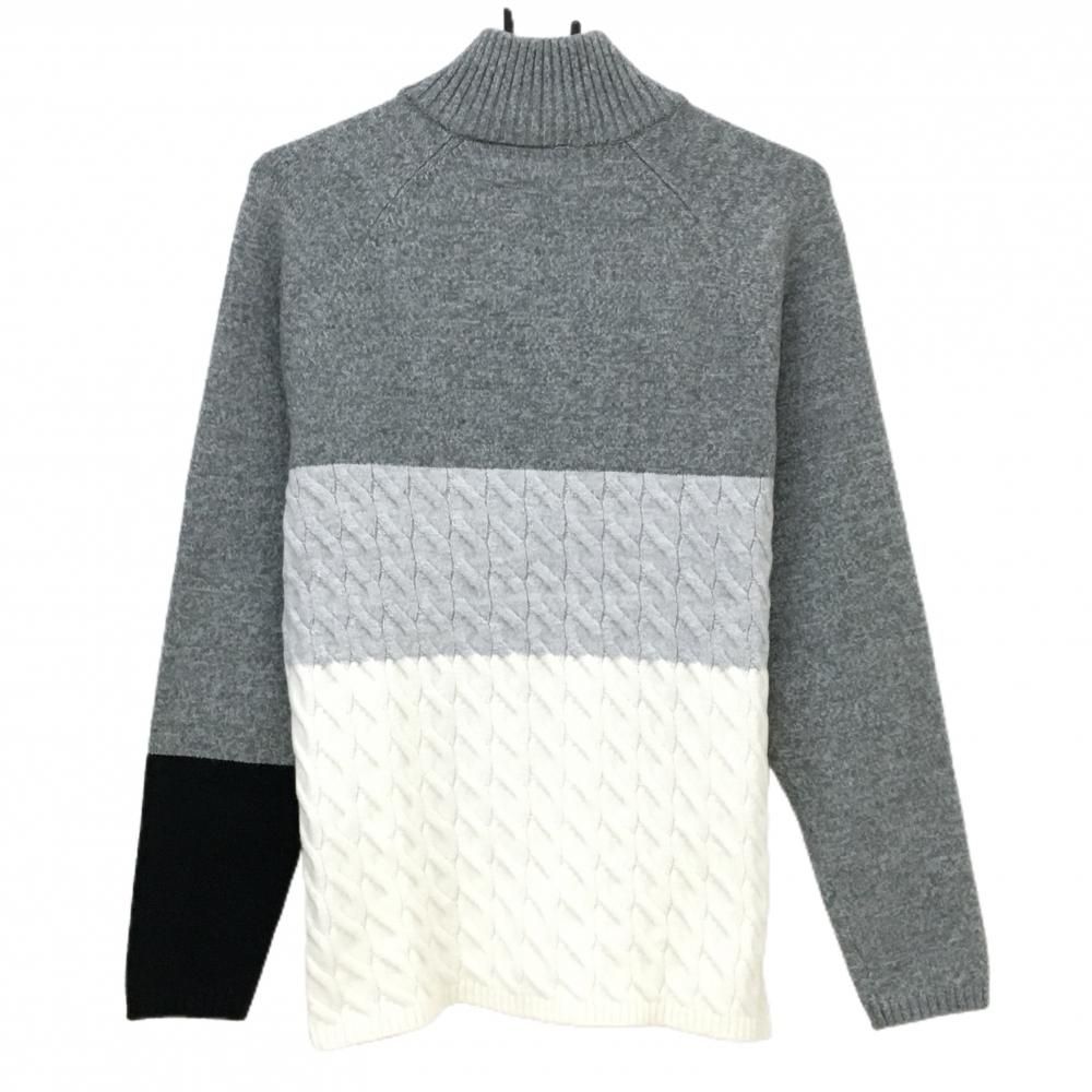 超 デサントゴルフ ハイネックセーター グレー×白 ニット ウール混 ケーブル編み ハーフジップ メンズ M ゴルフウェア DESCENTE WWW_OLIVIERBERNSTEIN_COM