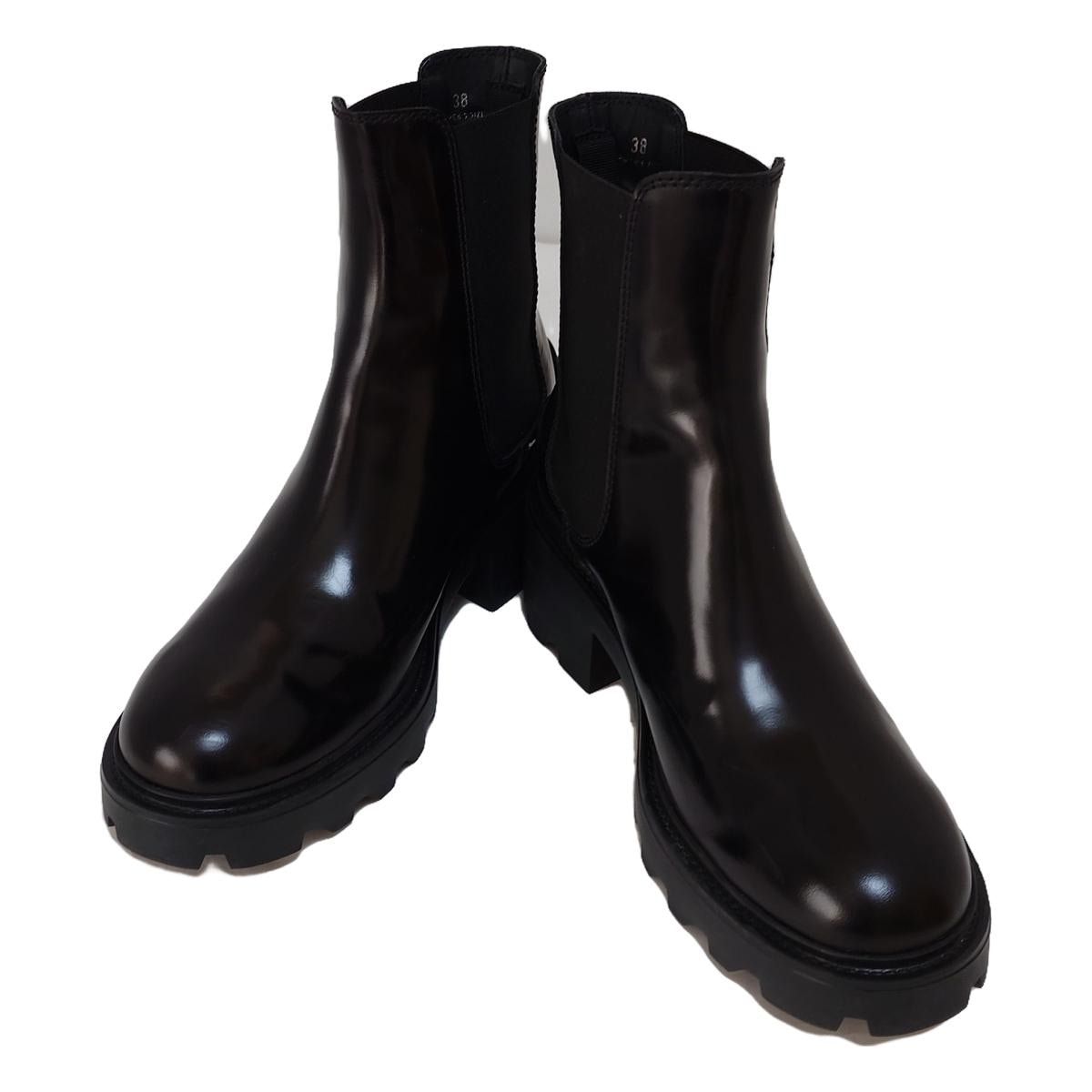 TOD S トッズ ショートブーツ 38 レディース レザーアンクルブーツ XXW08D0EA10AKTB999 黒 チェルシーブーツ サイドゴア レザー