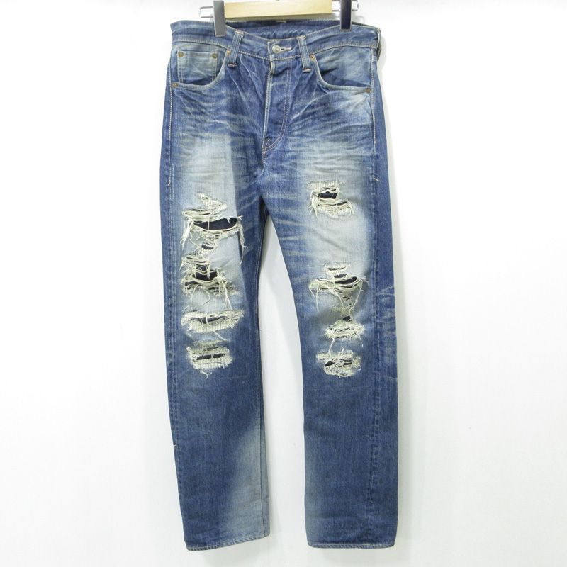 三重本店 SUGAR CANE | シュガーケーン Lot. 501 LONE STAR JEANS ロンスタージーンズ 加工ボタンフライデニムパンツ リペア ダメージ加工 SC41501H|R ブルー インディゴ サイズ 30 107