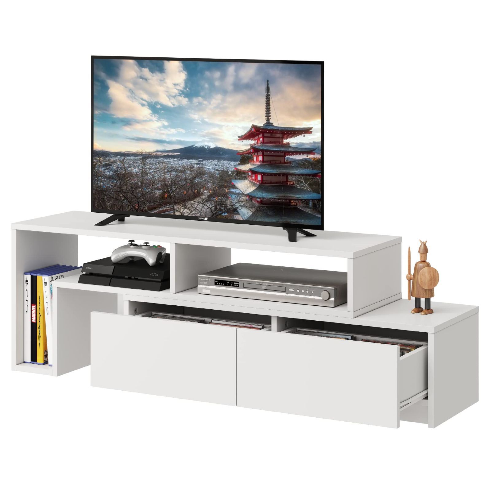 数量 テレビボード ローボード 伸縮 角度自由 テレビ台 コーナー 左右レイアウト 42 32インチ 省スペース 引き出し 収納 耐荷重60kg 北欧 おしゃれ ホワイト