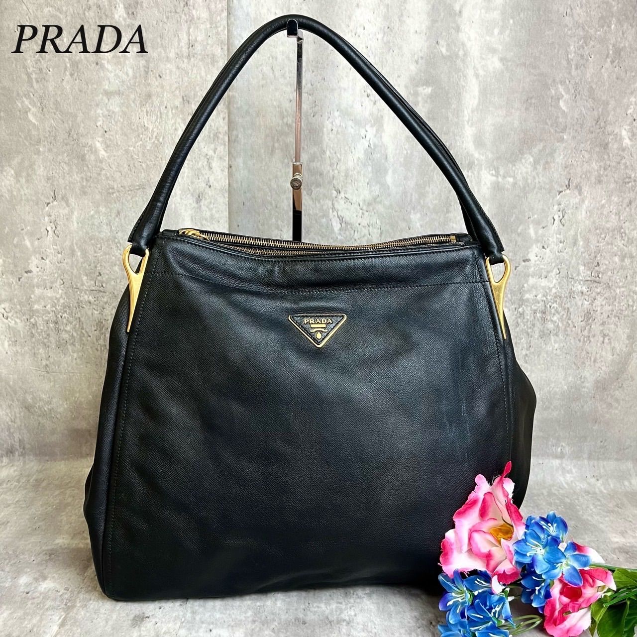 ✨良品✨ PRADA プラダ トートバッグ ハンドバッグ 三角ロゴプレート 