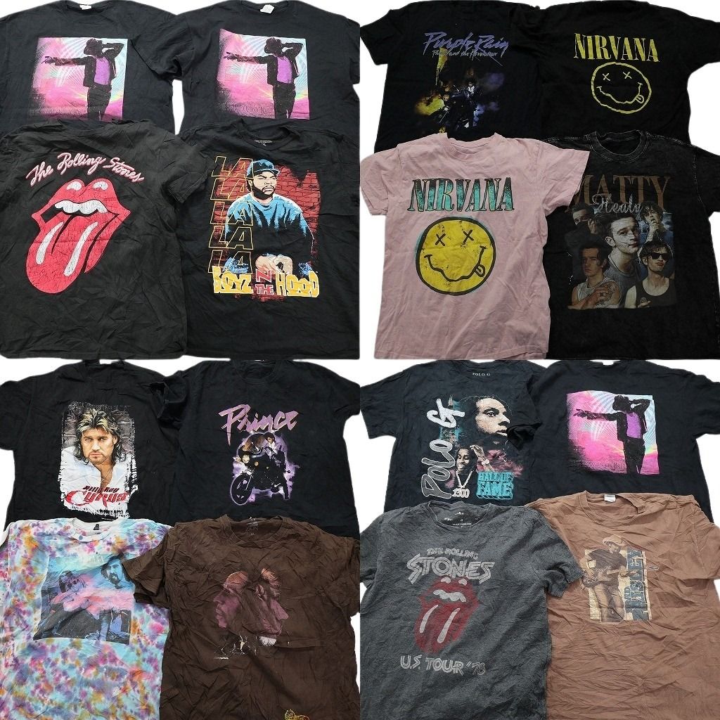 古着卸 まとめ売り 音楽・バンド 半袖Tシャツ 16枚セット (メンズ L /XL ) ローリングストーンズ ニルヴァーナ ポロＧ 中古 古着 MY7789