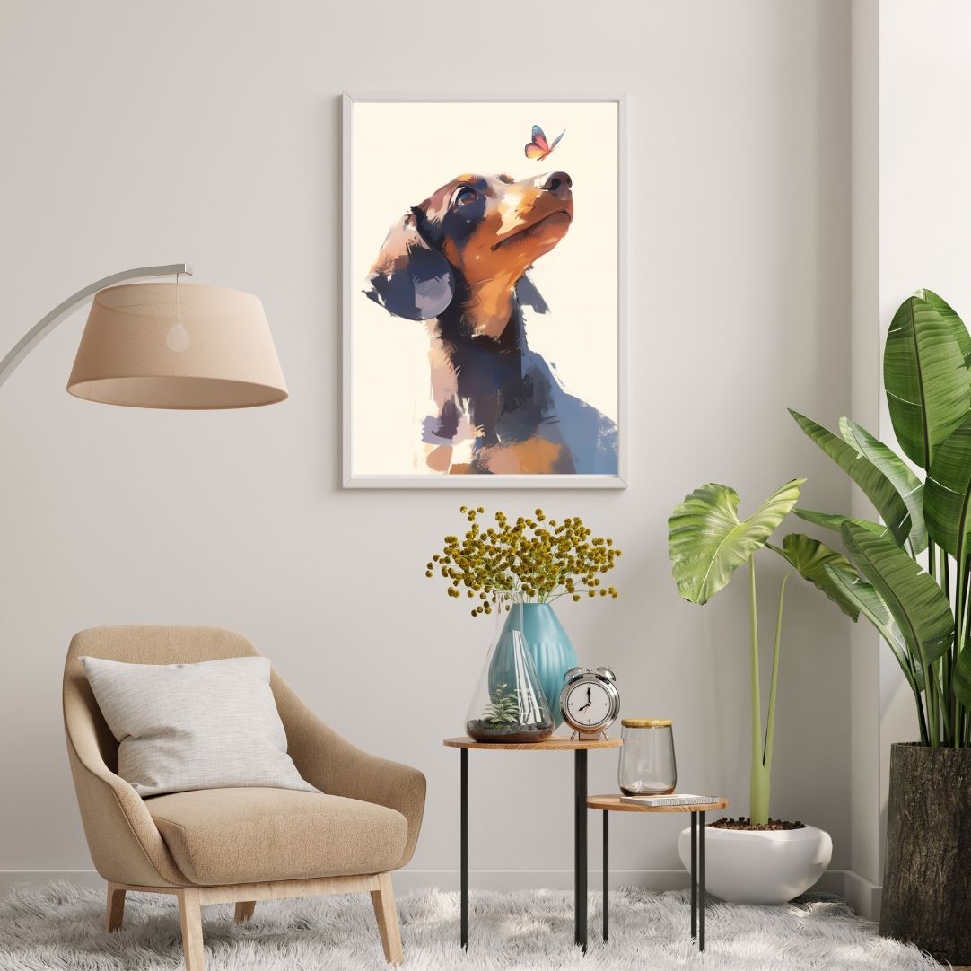 蝶犬戯舞 - 良い ダックスフンド犬の子犬 No.6】ジークレー版画＊名