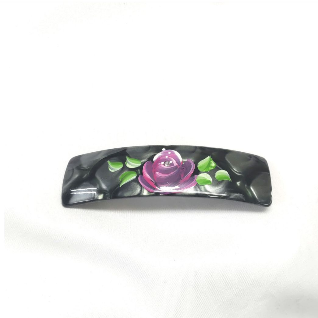 花柄デザインプレートバレッタ 花模様 シルバーバレッタ Mサイズ