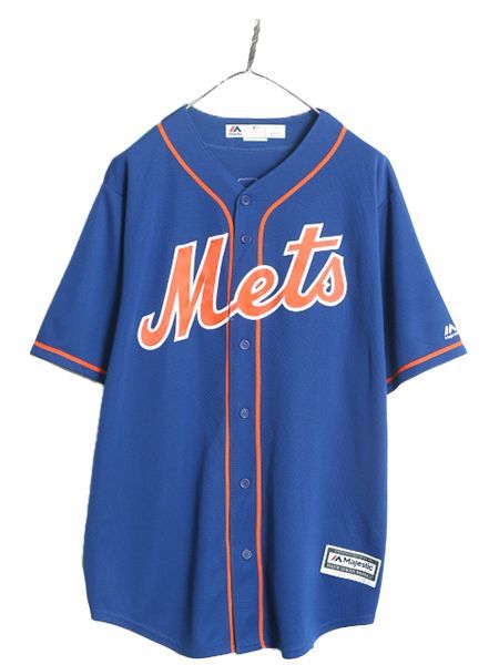 なクーポン配布中! MLB オフィシャル Majestic メッツ ベースボール シャツ メンズ L 古着 ユニフォーム ゲームシャツ メジャーリーグ 半袖シャツ 野球