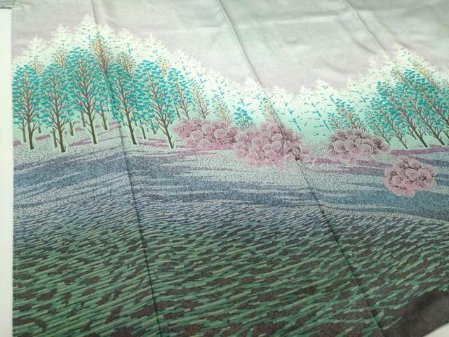 平和屋着物○中嶋まさひろ 蝋彩染作家 訪問着 樹林風景 暈し染め