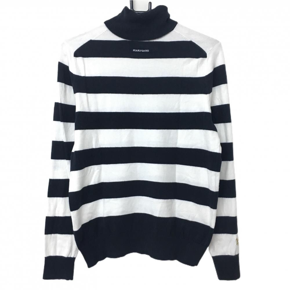 パーリーゲイツ タートルネックセーター ダークネイビー×白 ボーダー  
