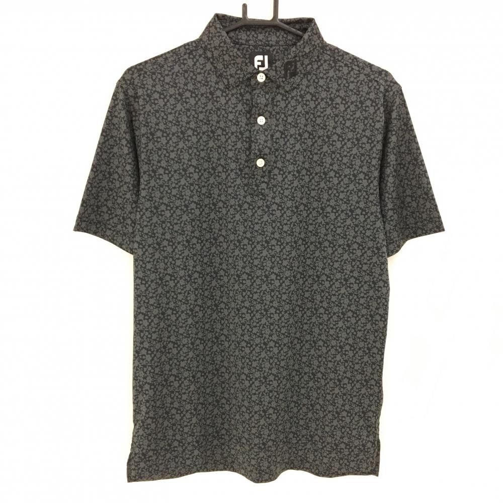 【超美品】フットジョイ 半袖ポロシャツ 黒×グレー 花柄 メンズ L ゴルフウェア 2023年モデル FootJoy