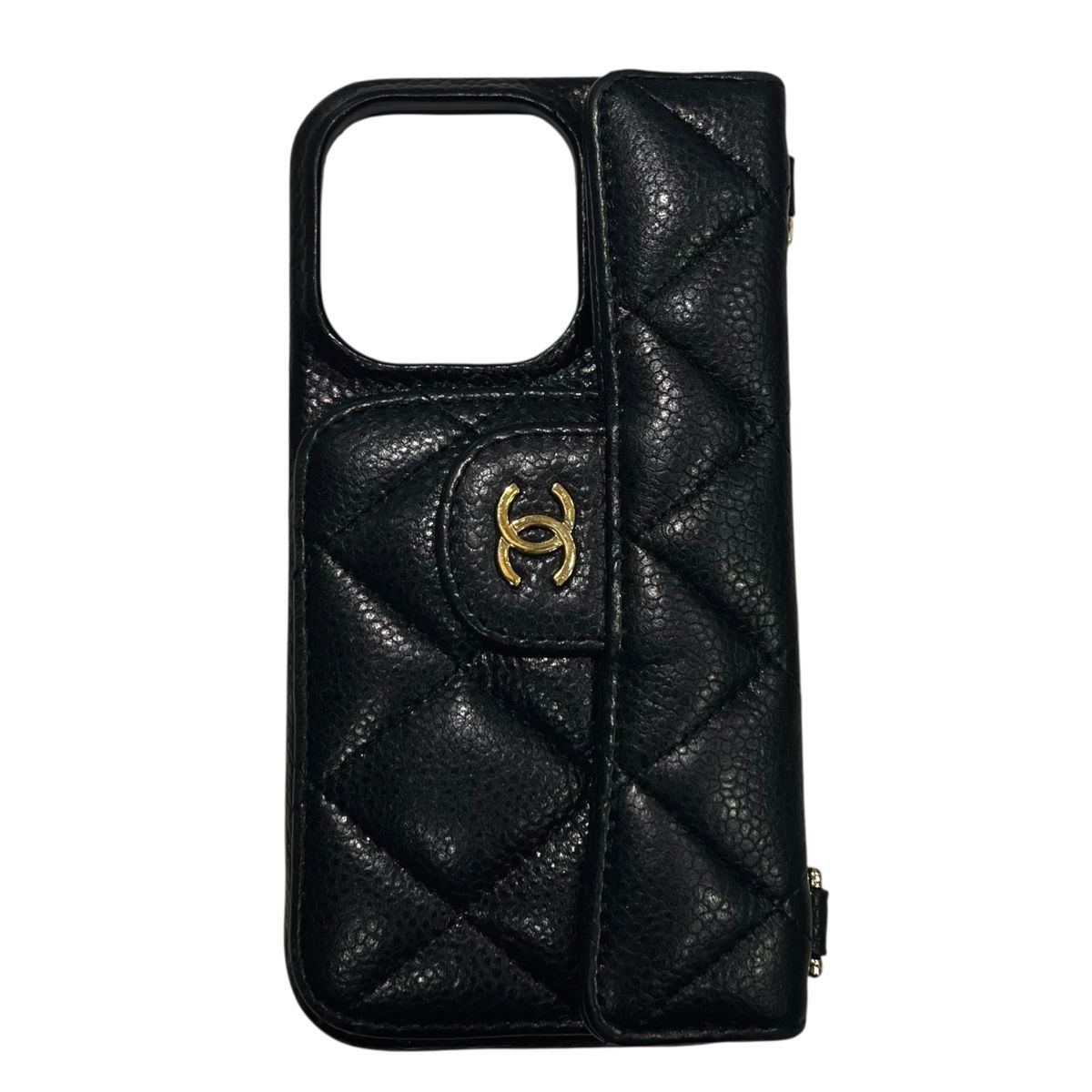 CHANEL シャネル マトラッセ ココマークボールチェーン付き スマホケース 携帯 スマホカバー キャビアスキン BK 25032453 SA