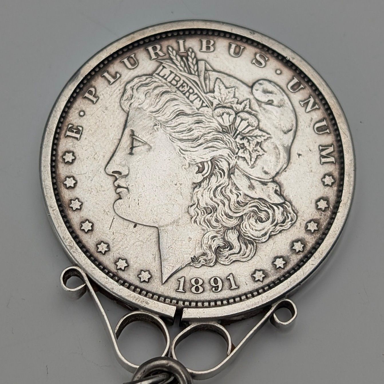 1921年 英国アンティーク 純銀製 極太ダブルアルバートチェーン 95g モルガンダラー銀貨フォブ HENRY POPE 1921年 英国アンティーク 純銀製 極太ダブルアルバートチェーン