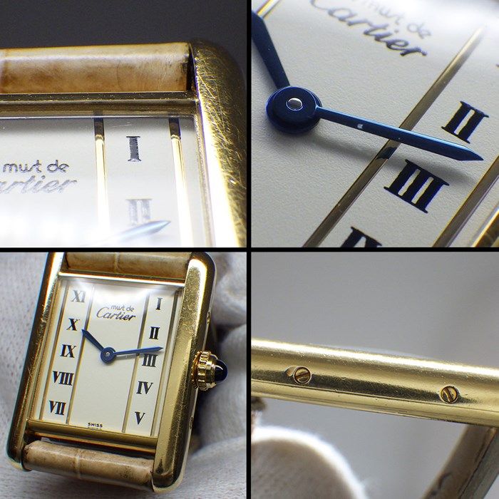 カルティエ Cartier 腕時計 マストタンク SM W1003053 レクタンギュラー アイボリー文字盤 ベージュ クロコダイルレザーベルト SV925(GP) SS クオーツアナログ 【中古】 カルティエ Cartier 腕時計 マストタンク SM W1003053