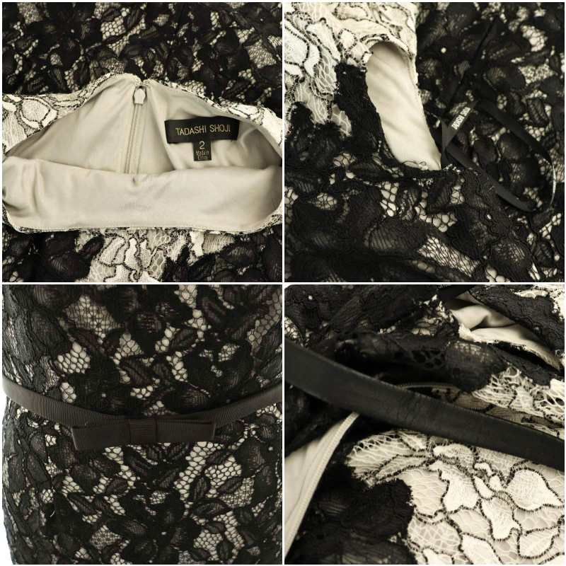 U*2様 お値下げしました‼【TADASHI SHOJI 】☆刺繍ワンピース☆ TADASHI SHOJI花刺繍レースAラインワンピース黒XグレーXゴールド6