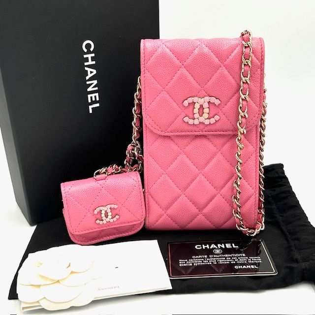 25AW スマホ入る♪ CHANEL フォンショルダー キャビア バック スマホ以外にも♡【 CHANEL 】シャネル スマホホルダー 25C