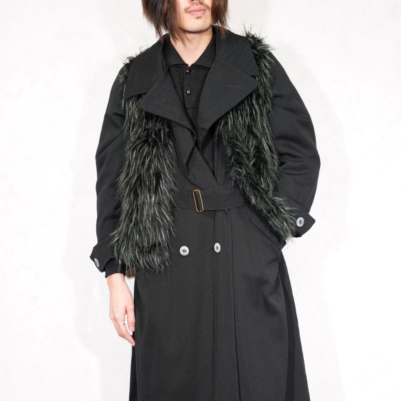 USA VINTAGE BLACK COLOR DESIGN FAKE FUR VEST|アメリカ古着ブラックカラーデザインフェイクファーベスト