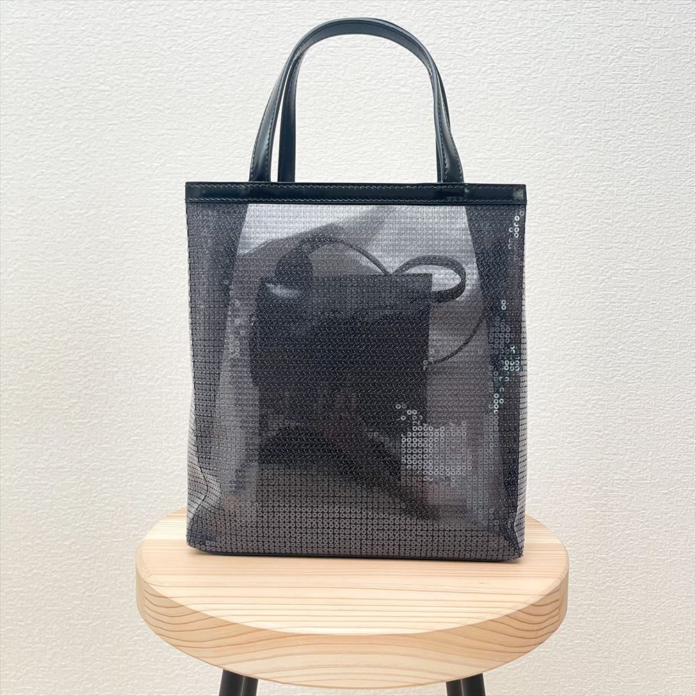 正規品 すぐ届く プラダ PRADA スパンコール メッシュ トートバッグ ブラック 1BG417 5132