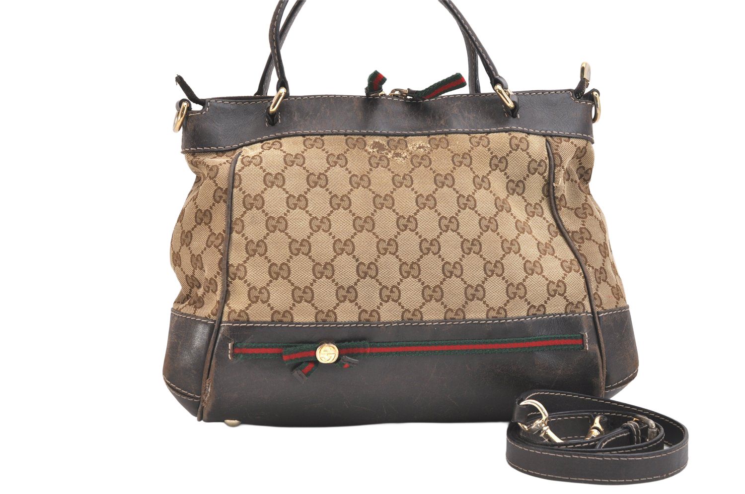 GUCCI グッチ ウェブ シェリーライン メイフェア 2Way トートバッグ GGキャンバス レザー ブラウン 2435N