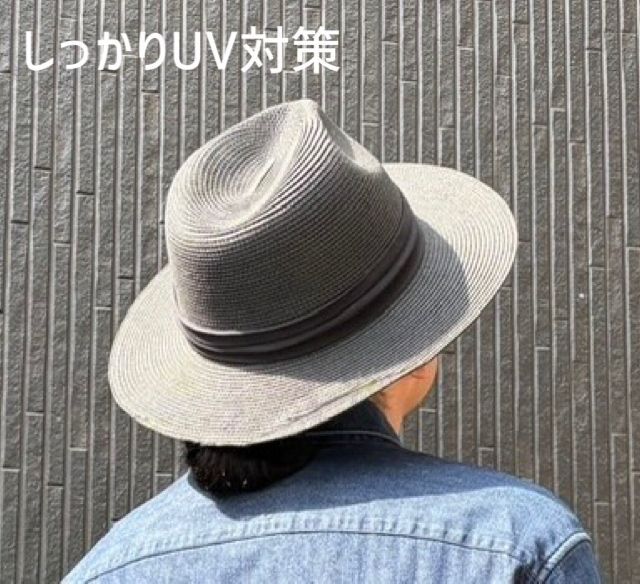 最短当日発送】大きいサイズ つば広 ストローハット フェドラ 3段帯