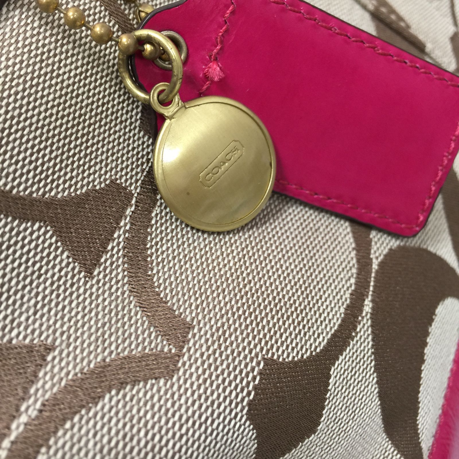 COACH コーチ シグネチャー トートバッグ カーキ ピンク 12429