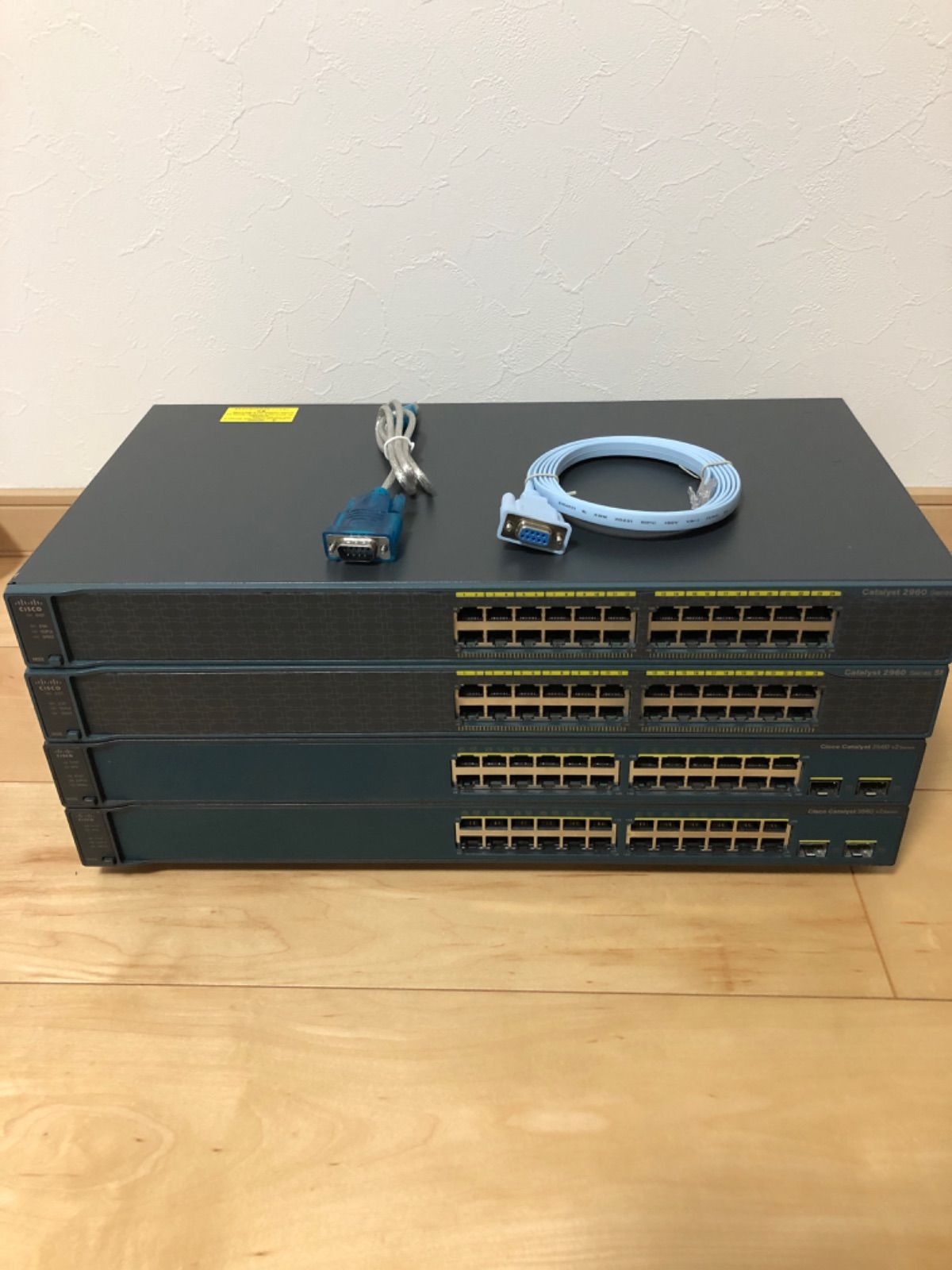 【CCNA、CCNP】4台セットCiscoL3L2スイッチ3750、2960USB変換ケーブル新品