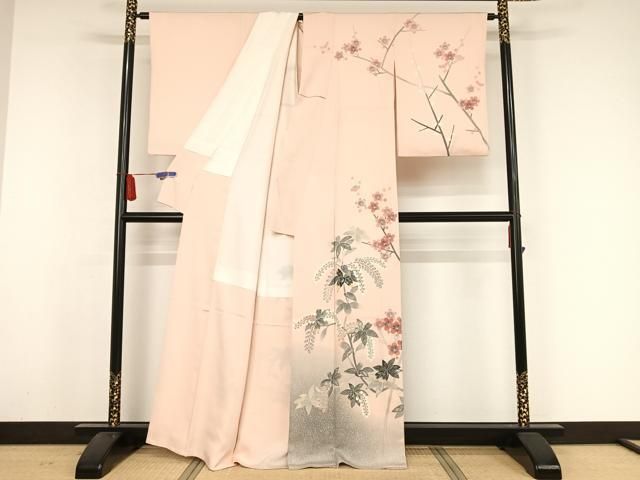 平和屋着物●人間国宝・羽田登喜男　訪問着　枝梅に藤花房　反端付き　正絹　逸品　AAAZ3107np 平和屋着物○人間国宝・羽田登喜男 訪問着 枝梅に藤花房 反