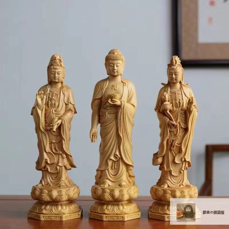 仏教美術 阿弥陀如来 観音菩薩 大勢至菩薩像 三尊立像 ツゲ 木彫