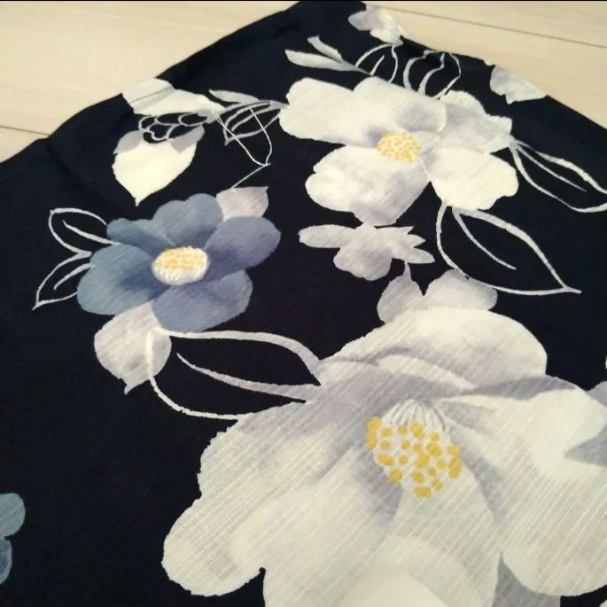 新品☆呉服屋♪大人清楚な濃紺！暈し染椿づくし 夏着物 高級浴衣
