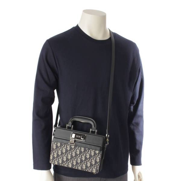 ディオール】DIOR オブリーク ロック ボックス レザー×キャンバス 2way