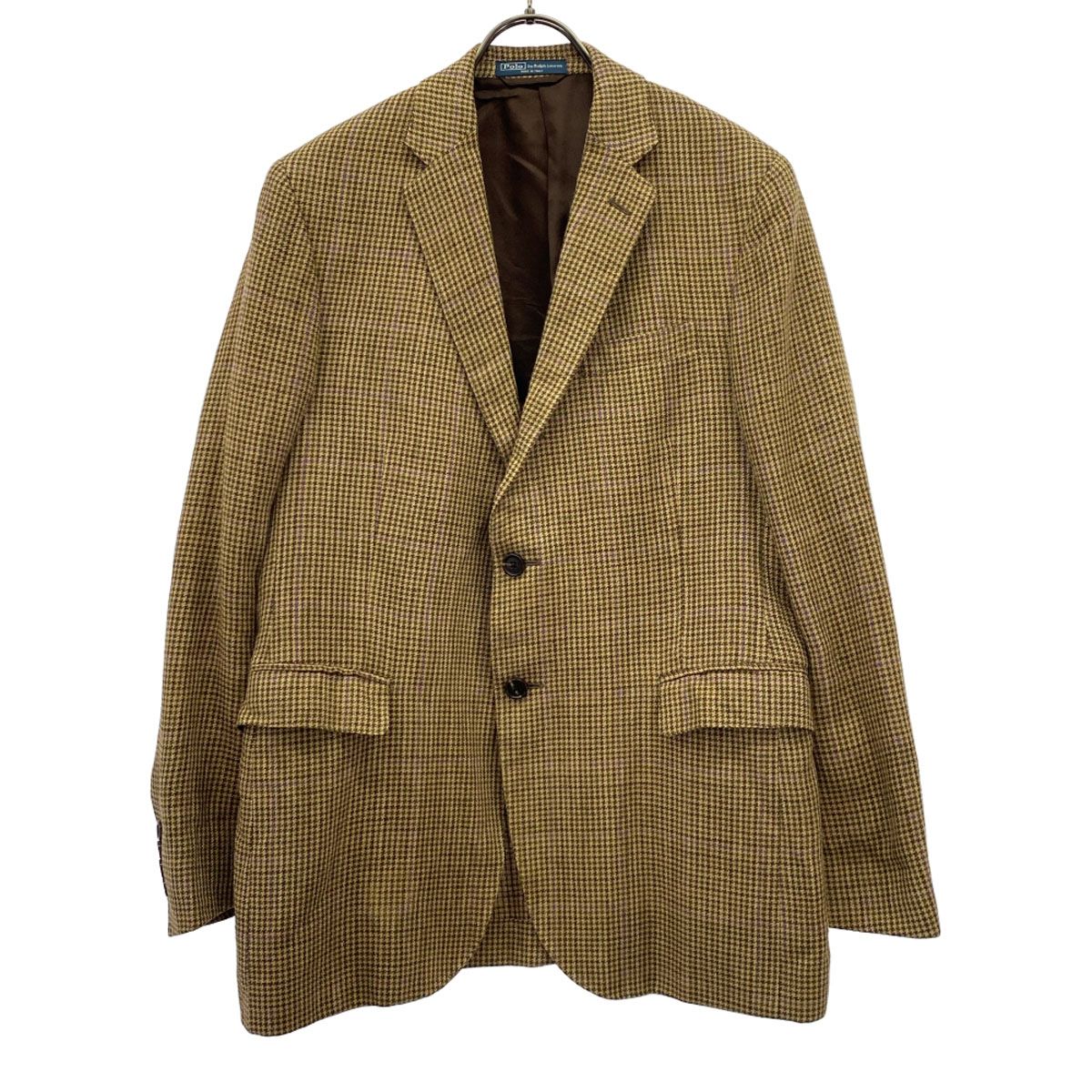 Polo by Ralph Lauren ポロバイラルフローレン イタリア製 シルクリネンブレンド チェック柄 テーラードジャケット 39 ブラウン系 メンズ 古着